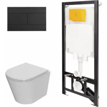 Комплект унитаза Point Виктория с инсталляцией OLI, черной клавишей Slim, сиденье микролифт (886914SLO3+PN41061)