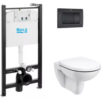 Комплект унитаза Roca Debba Round ПЭК с инсталляцией и черной матовой клавишей, сиденье микролифт (893104980, 8901160B6)