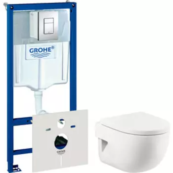 Комплект унитаза Roca Meridian с инсталляцией Grohe, кнопкой, сиденьем микролифт (346248000, 38775001, 8012AC004)