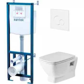 Комплект унитаза Santek Нео безободковый, с инсталляцией и белой клавишей, сиденьемикролифт (1WH501758)