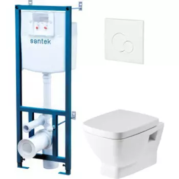 Комплект унитаза Santek Нео безободковый, с инсталляцией и белой клавишей, сиденьемикролифт (1WH302463)