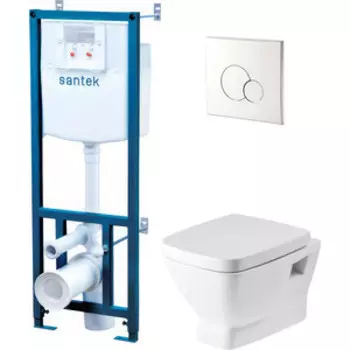Комплект унитаза Santek Нео безободковый, с инсталляцией и клавишей хром, сиденьемикролифт (1WH501543)