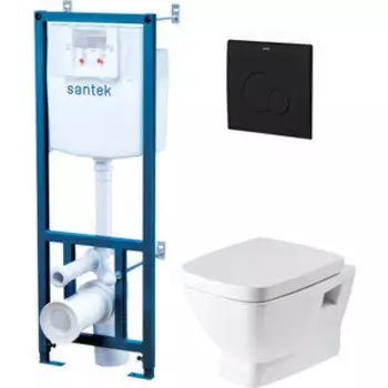 Комплект унитаза Santek Нео безободковый, с инсталляцией и черной клавишей, сиденьемикролифт (1WH501776)