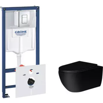Комплект унитаза Vincea Evo Grohe с тонким сиденьем микролифт, черный (VT1-34MB, 38775001)