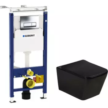 Комплект унитаза Vincea Q-Line черный с инсталляцией, кнопкой и сиденьем микролифт (VT1-12MB, 458.125.21.1)