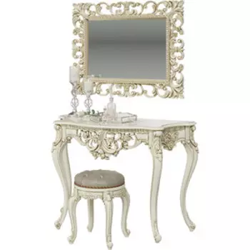 Консоль Мэри Консоль КН-01 с зеркалом ЗК-03 пуф СШ-07, цвет слоновая кость
