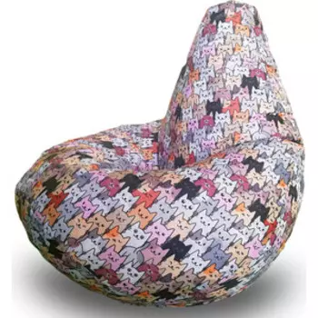 Кресло бескаркасное Mypuff Груша коты серые размер комфорт принтованный оксфорд bbb_592