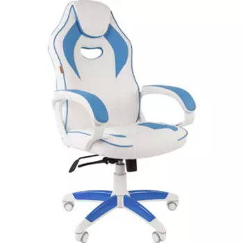 Кресло Chairman Game 16 экопремиум белый/голубой