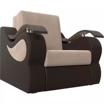 Кресло-кровать АртМебель Меркурий велюр бежевый экокожа коричневый (80)