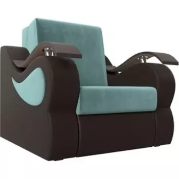 Кресло-кровать АртМебель Меркурий велюр бирюза экокожа коричневый (80)