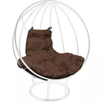 Кресло Планета про Круг на подставке без ротанга белое, коричневая подушка (11070105)