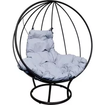 Кресло Планета про Круг на подставке без ротанга черное, серая подушка (11070409)