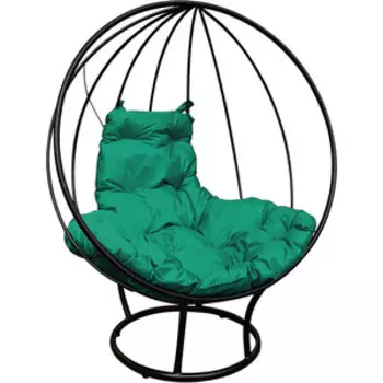 Кресло Планета про Круг на подставке без ротанга черное, зеленая подушка (11070404)