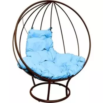 Кресло Планета про Круг на подставке без ротанга коричневое, голубая подушка (11070203)