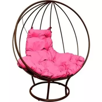 Кресло Планета про Круг на подставке без ротанга коричневое, розовая подушка (11070208)