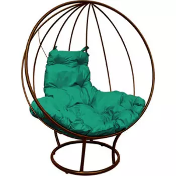 Кресло Планета про Круг на подставке без ротанга коричневое, зеленая подушка (11070204)