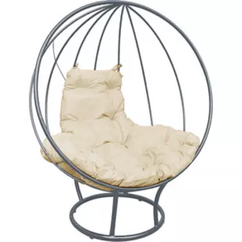 Кресло Планета про Круг на подставке без ротанга серое, бежевая подушка (11070301)