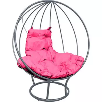 Кресло Планета про Круг на подставке без ротанга серое, розовая подушка (11070308)