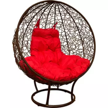 Кресло Планета про Круг на подставке с ротангом коричневое, красная подушка (11080206)