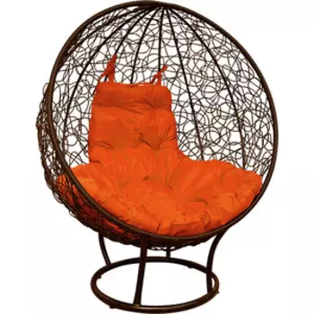 Кресло Планета про Круг на подставке с ротангом коричневое, оранжевая подушка (11080207)