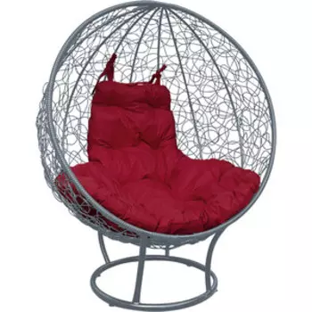 Кресло Планета про Круг на подставке с ротангом серое, бордовая подушка (11080302)