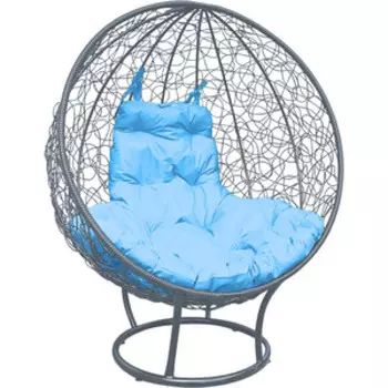 Кресло Планета про Круг на подставке с ротангом серое, голубая подушка (11080303)