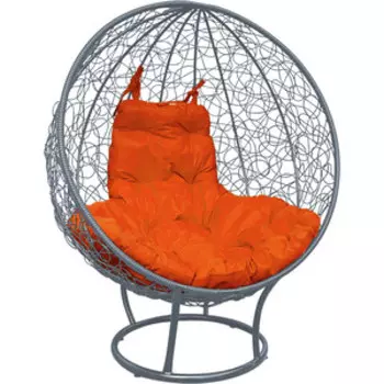 Кресло Планета про Круг на подставке с ротангом серое, оранжевая подушка (11080307)