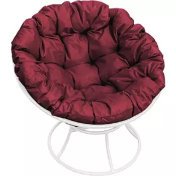 Кресло Планета про Папасан без ротанга белое, бордовая подушка (12010102)