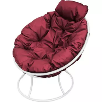 Кресло Планета про Папасан мини без ротанга белое, бордовая подушка (12060102)