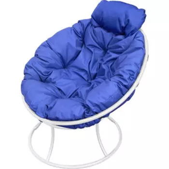 Кресло Планета про Папасан мини без ротанга белое, синяя подушка (12060110)