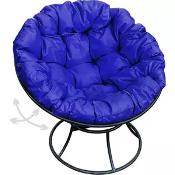 Кресло Планета про Папасан пружинка без ротанга черное, синяя подушка (12040410)