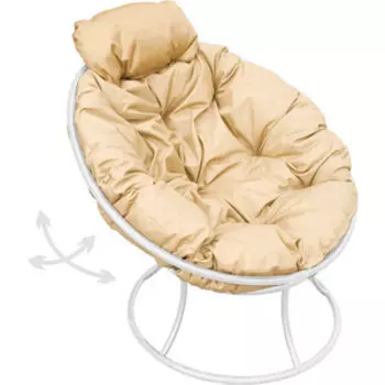 Кресло Планета про Папасан пружинка мини без ротанга белое, бежевая подушка (12080101)