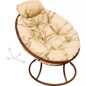 Кресло Планета про Папасан пружинка мини без ротанга коричневое, бежевая подушка (12080201)