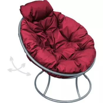 Кресло Планета про Папасан пружинка мини без ротанга серое, бордовая подушка (12080302)