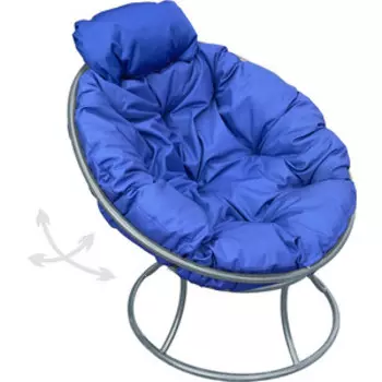 Кресло Планета про Папасан пружинка мини без ротанга серое, синяя подушка (12080310)