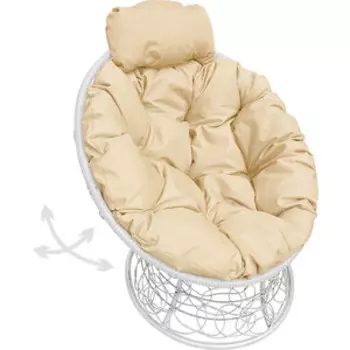 Кресло Планета про Папасан пружинка мини с ротангом белое, бежевая подушка (12090101)