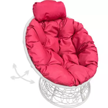 Кресло Планета про Папасан пружинка мини с ротангом белое, красная подушка (12090106)