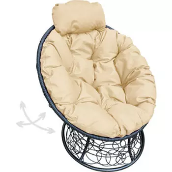 Кресло Планета про Папасан пружинка мини с ротангом черное, бежевая подушка (12090401)