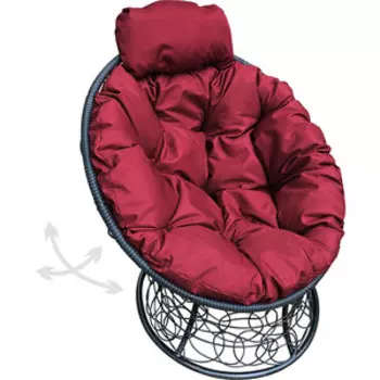 Кресло Планета про Папасан пружинка мини с ротангом черное, бордовая подушка (12090402)