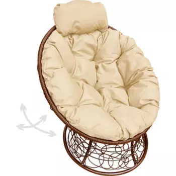 Кресло Планета про Папасан пружинка мини с ротангом коричневое, бежевая подушка (12090201)