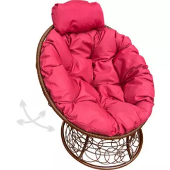 Кресло Планета про Папасан пружинка мини с ротангом коричневое, красная подушка (12090206)