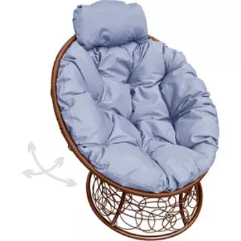 Кресло Планета про Папасан пружинка мини с ротангом коричневое, серая подушка (12090209)