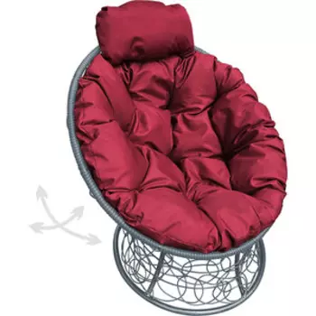 Кресло Планета про Папасан пружинка мини с ротангом серое, бордовая подушка (12090302)