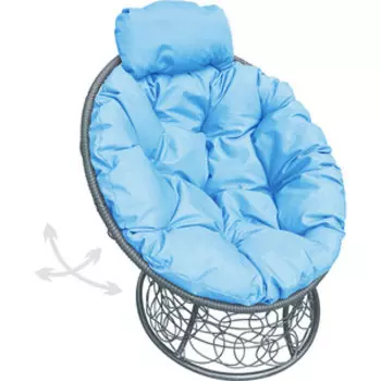 Кресло Планета про Папасан пружинка мини с ротангом серое, голубая подушка (12090303)
