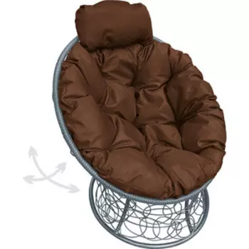 Кресло Планета про Папасан пружинка мини с ротангом серое, коричневая подушка (12090305)