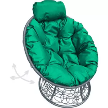 Кресло Планета про Папасан пружинка мини с ротангом серое, зелёная подушка (12090304)