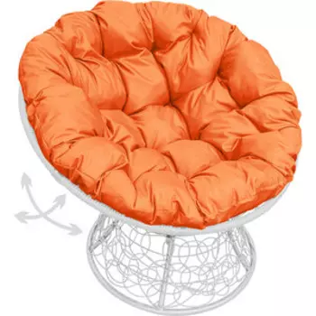Кресло Планета про Папасан пружинка с ротангом белое, оранжевая подушка (12050107)