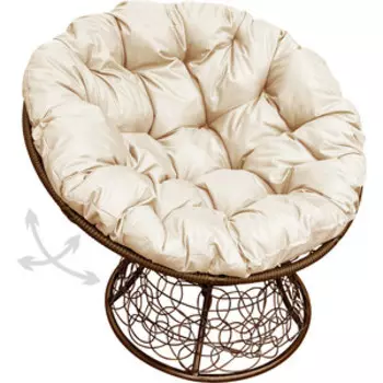 Кресло Планета про Папасан пружинка с ротангом коричневое, бежевая подушка (12050201)