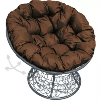 Кресло Планета про Папасан пружинка с ротангом серое, коричневая подушка (12050305)