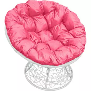 Кресло Планета про Папасан с ротангом белое, розовая подушка (12020108)